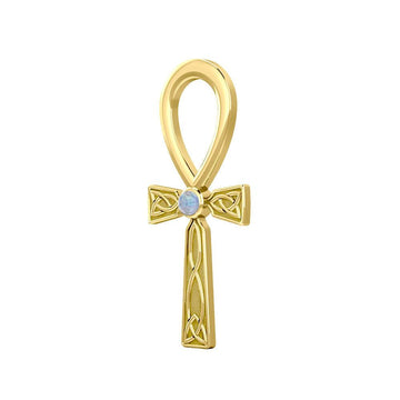 Celtic Ankh 14 K Solid Gold Pendant with Gem GPD5812 - Jewelry